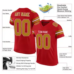 Red Old Gold-White Classic Mesh Football Jersey 2