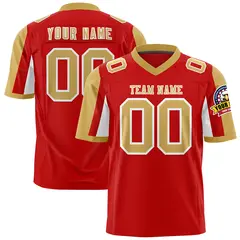 Red Old Gold-White Color Block Raglan Sleeves Football Jersey