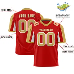 Red Old Gold-White Color Block Raglan Sleeves Football Jersey 2