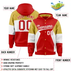 Red Old Gold-White Color Block Varsity Full-Snap Letterman Jacket Hoodie 4
