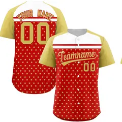 Red Old Gold-White Raglan Star Print Baseball Jersey 1