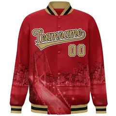 Red Old Gold White San Francisco Skyline Varsity Full-Snap Jacket 3
