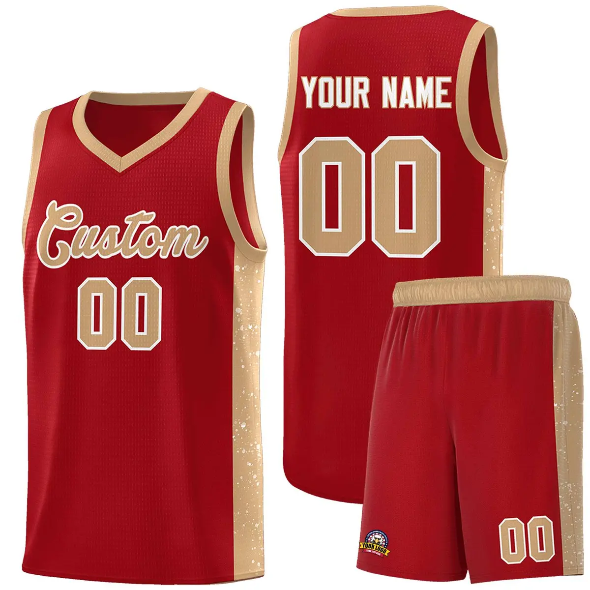 Red Old Gold White Side Splash Basketball Jersey