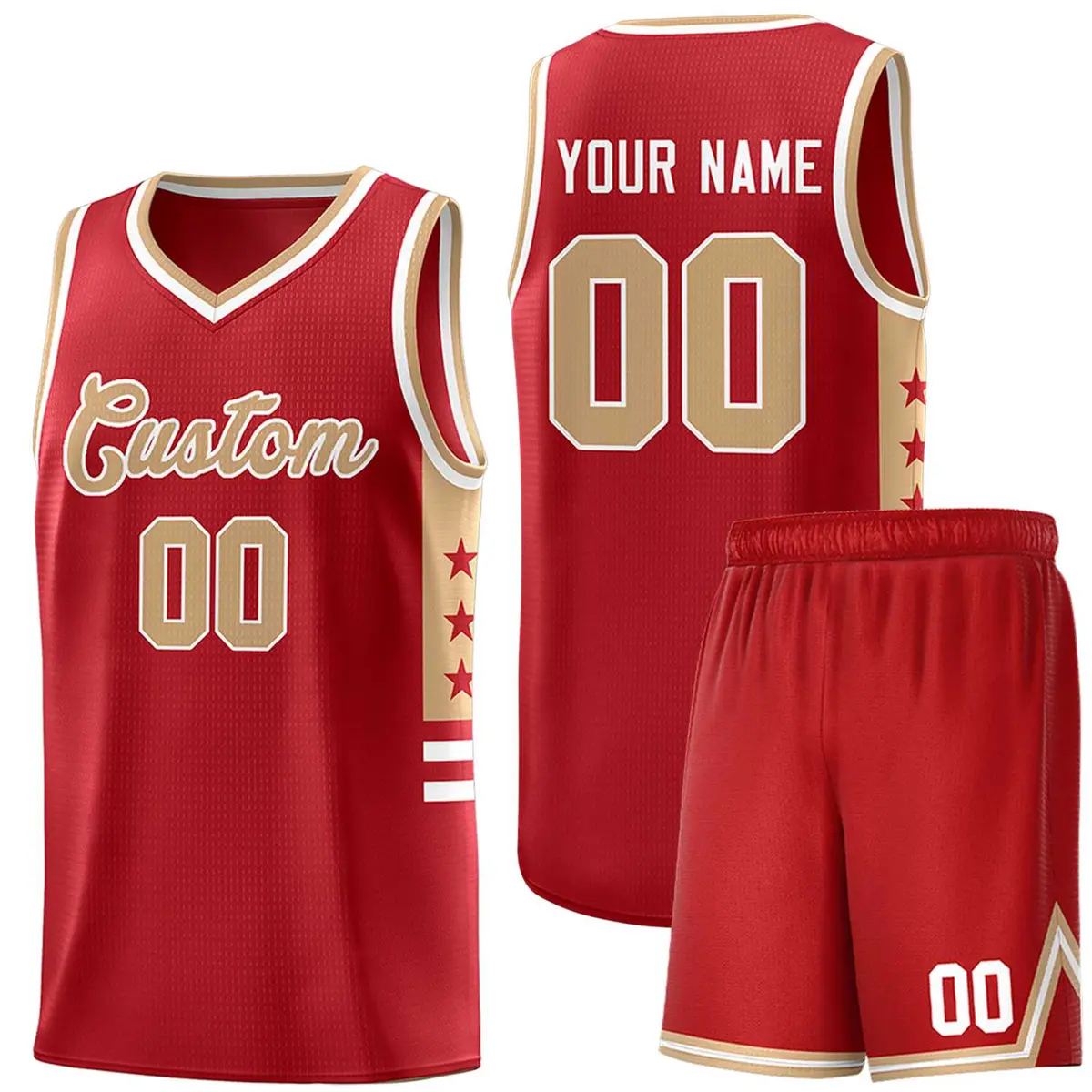 Red Old Gold-White Star Pattern Sports Basketball Jersey