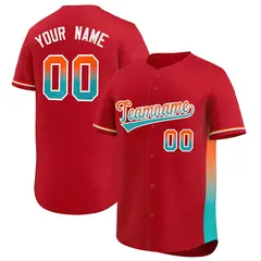 Red Orange-Aqua Gradient Font Side Baseball Jersey 1
