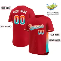 Red Orange-Aqua Gradient Font Side Baseball Jersey 2