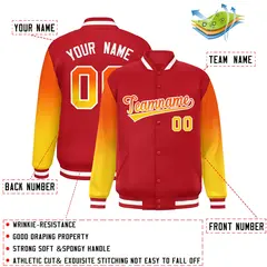 Red Orange-Gold Gradient Varsity Full-Snap Raglan Baseball Jacket 2