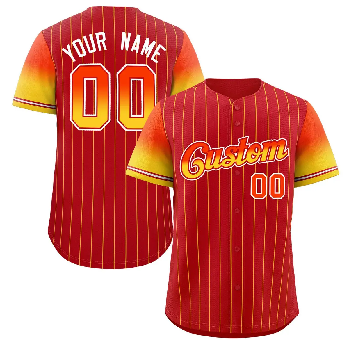 Red Orange Gold-Red Stripe Gradient Baseball Jersey