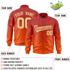 Red Orange-Khaki Gradient Varsity Letterman Bomber Jacket 2