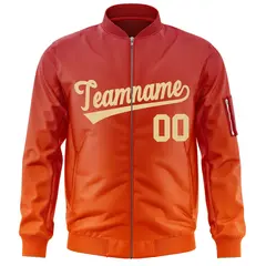 Red Orange-Khaki Gradient Varsity Letterman Bomber Jacket 3