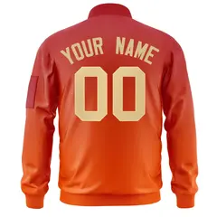 Red Orange-Khaki Gradient Varsity Letterman Bomber Jacket 4