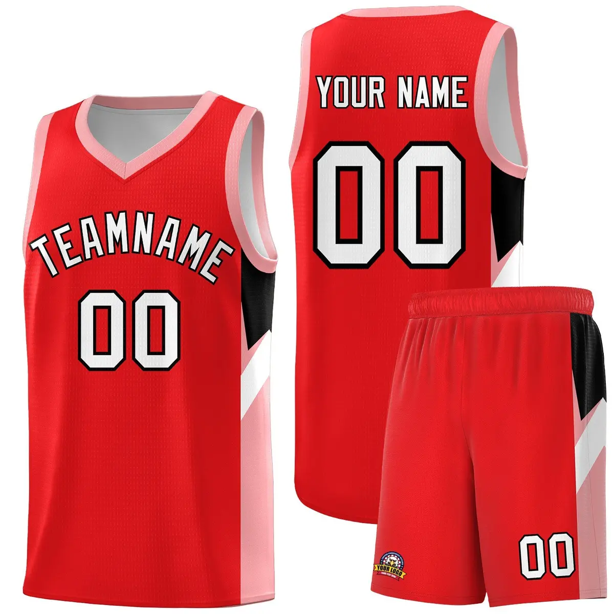 Red Orange Side Design Basketball Uniform Jersey