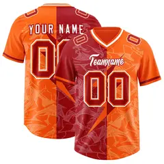 Red Orange Split Lightning Pattern Football Jersey 1