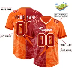 Red Orange Split Lightning Pattern Football Jersey 2