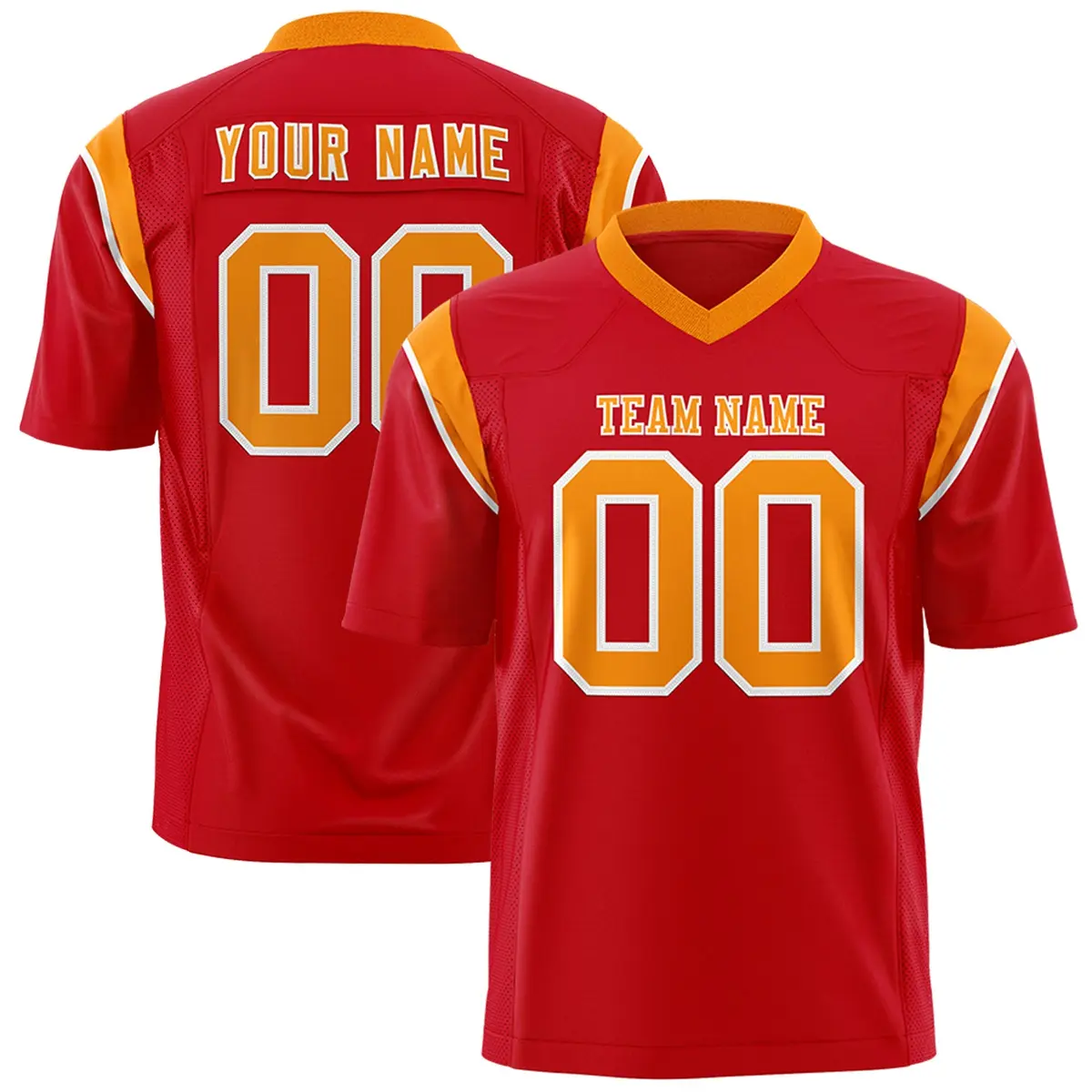 Red Orange Two-Tone Shoulder Cut Flag Football Jersey