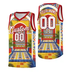 Red Palace Pattern Mexican Colors Graffiti Basketball Jersey 1