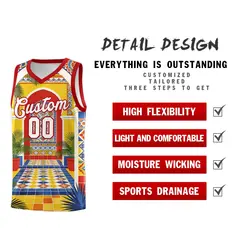 Red Palace Pattern Mexican Colors Graffiti Basketball Jersey 2