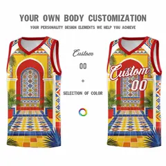 Red Palace Pattern Mexican Colors Graffiti Basketball Jersey 4