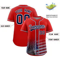 Red Patriotic Gradient American Flag Fashion Baseball Jersey 2