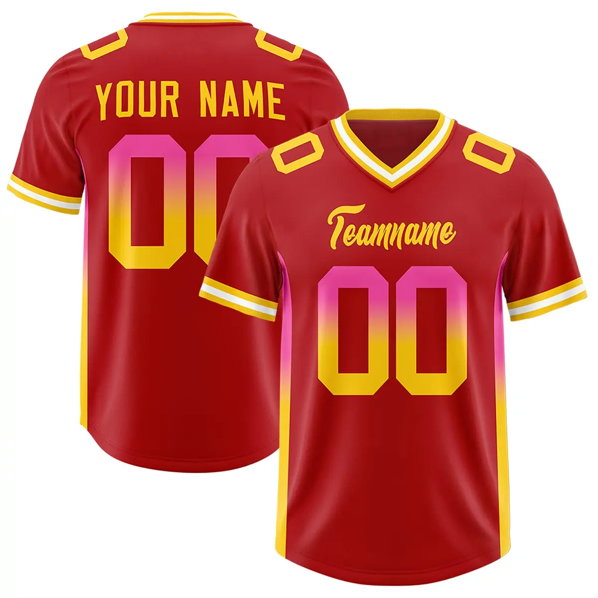Red Pink and Gold Gradient Sides Fashion Football Jersey