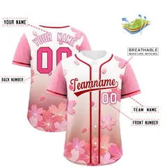 Red Pink Cherry Blossom Graffiti Baseball Jersey 2