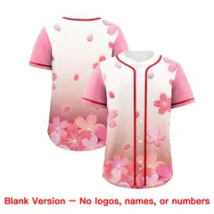 Red Pink Cherry Blossom Graffiti Baseball Jersey 6
