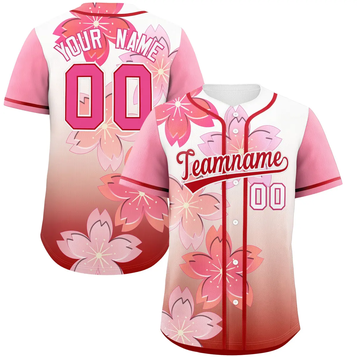 Red Pink Cherry Blossom Graffiti Baseball Jersey