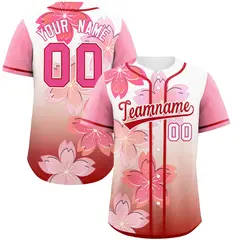 Red Pink Cherry Blossom Graffiti Baseball Jersey 1