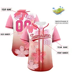 Red Pink Cherry Blossom Graffiti Baseball Jersey 2