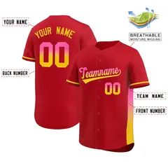 Red Pink-Gold Gradient Font Side Baseball Jersey 2