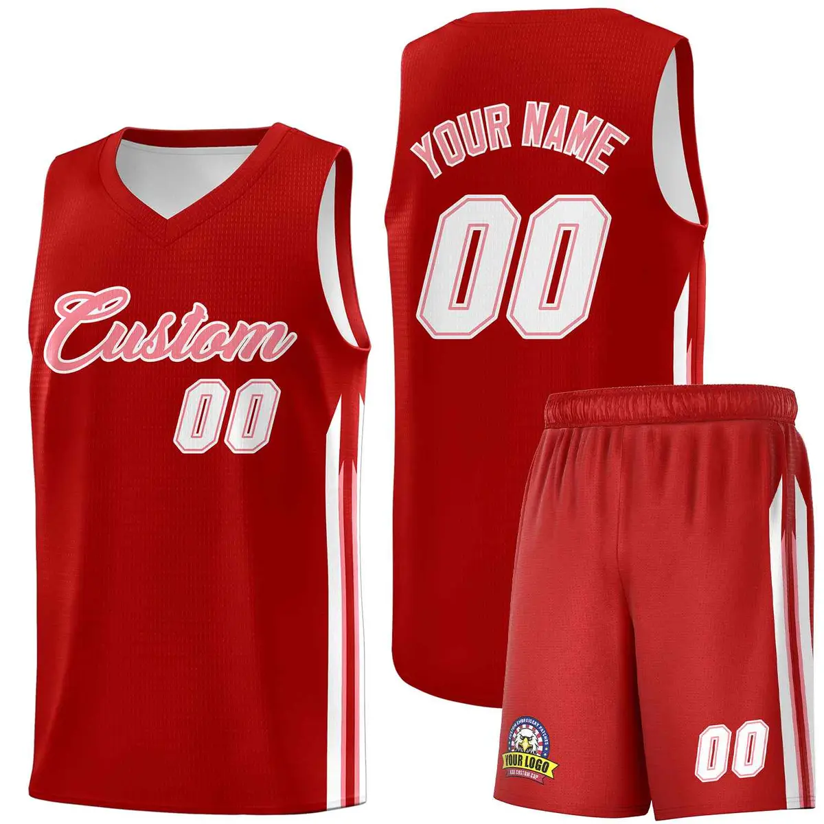 Red Pink-White Classic Sports Uniform Basketball Jersey Set