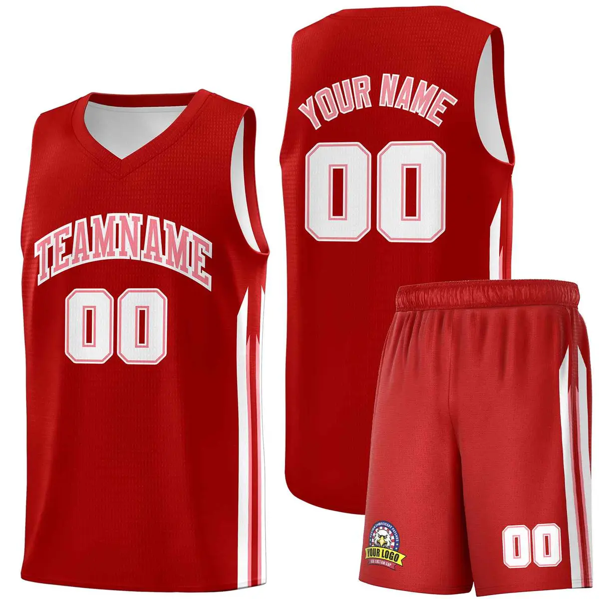 Red Pink-White Classic Sports Uniform Basketball Jersey Set