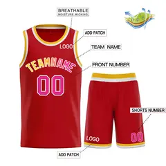 Red Pink-White Curved Classic Sets Basketball Jersey 3