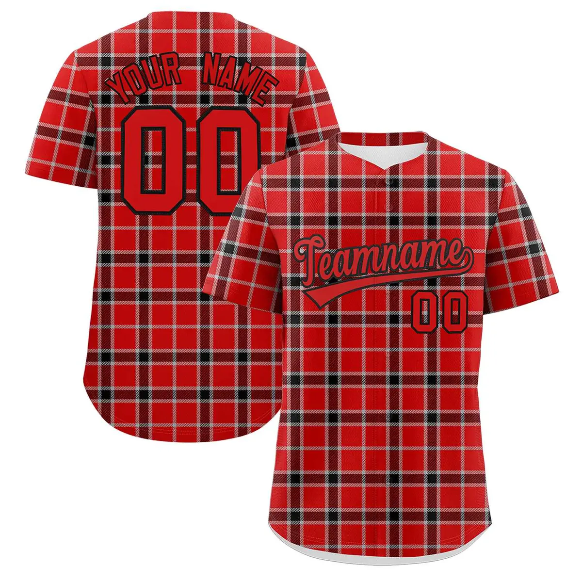 Red Plaid Authentic Baseball Jersey
