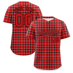 Red Plaid Authentic Baseball Jersey