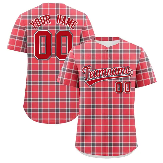 Red Plaid Authentic Baseball Jersey