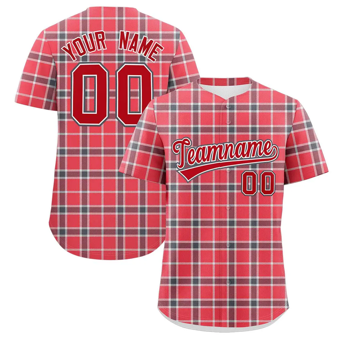 Red Plaid Authentic Baseball Jersey
