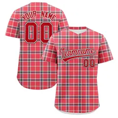 Red Plaid Authentic Baseball Jersey 1