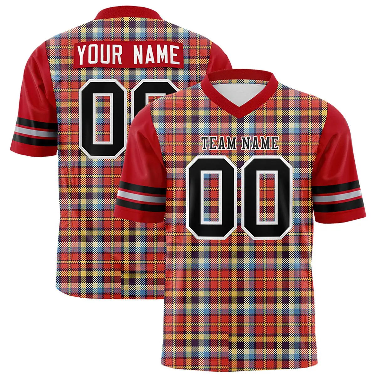 Red Plaid Pattern Authentic Football Jersey