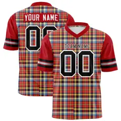 Red Plaid Pattern Authentic Football Jersey