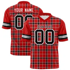 Red Plaid Pattern Authentic Football Jersey 1