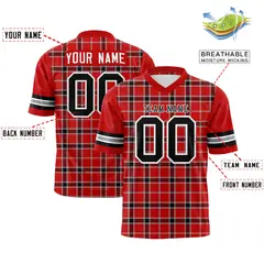 Red Plaid Pattern Authentic Football Jersey 2