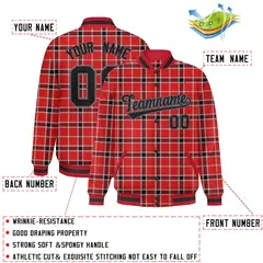 Red Plaid Varsity Full-Snap Letterman Baseball Jacket 2