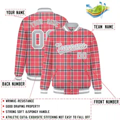 Red Plaid Varsity Full-Snap Letterman Baseball Jacket 2