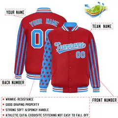 Red Powder Blue American Flag Varsity Full-Snap Raglan Letterman Bomber Jacket 2