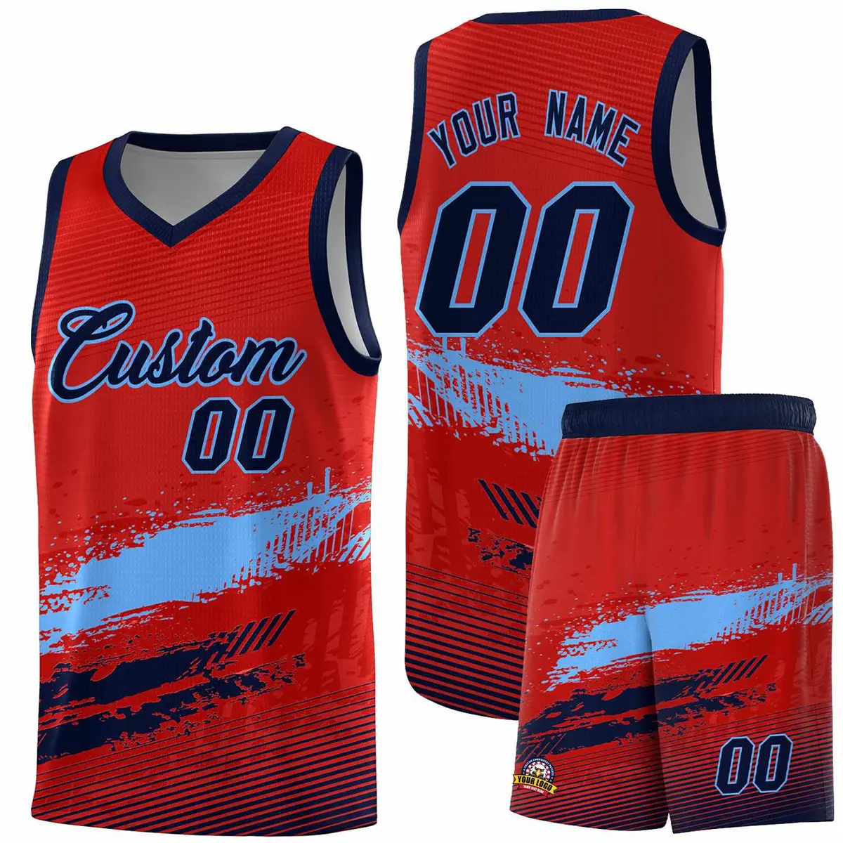 Red Powder Blue and Navy Graffiti Basketball Jersey