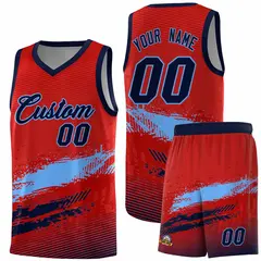Red Powder Blue and Navy Graffiti Basketball Jersey 1