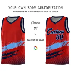 Red Powder Blue and Navy Graffiti Basketball Jersey 3