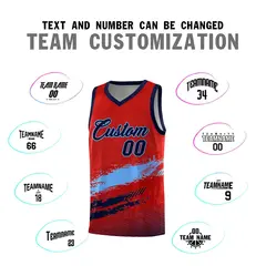 Red Powder Blue and Navy Graffiti Basketball Jersey 4