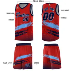 Red Powder Blue and Navy Graffiti Basketball Jersey 5